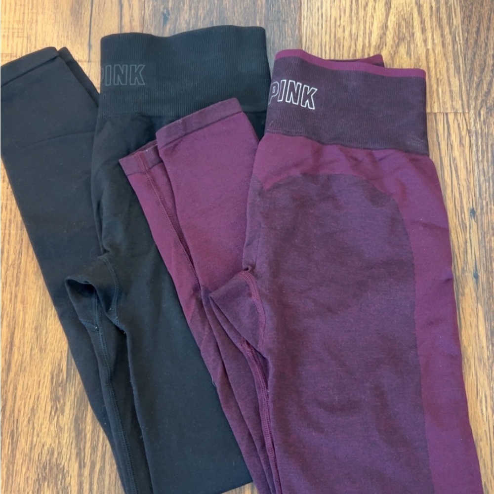 PINK Victoria's Secret Leggings - Black and Burgundy